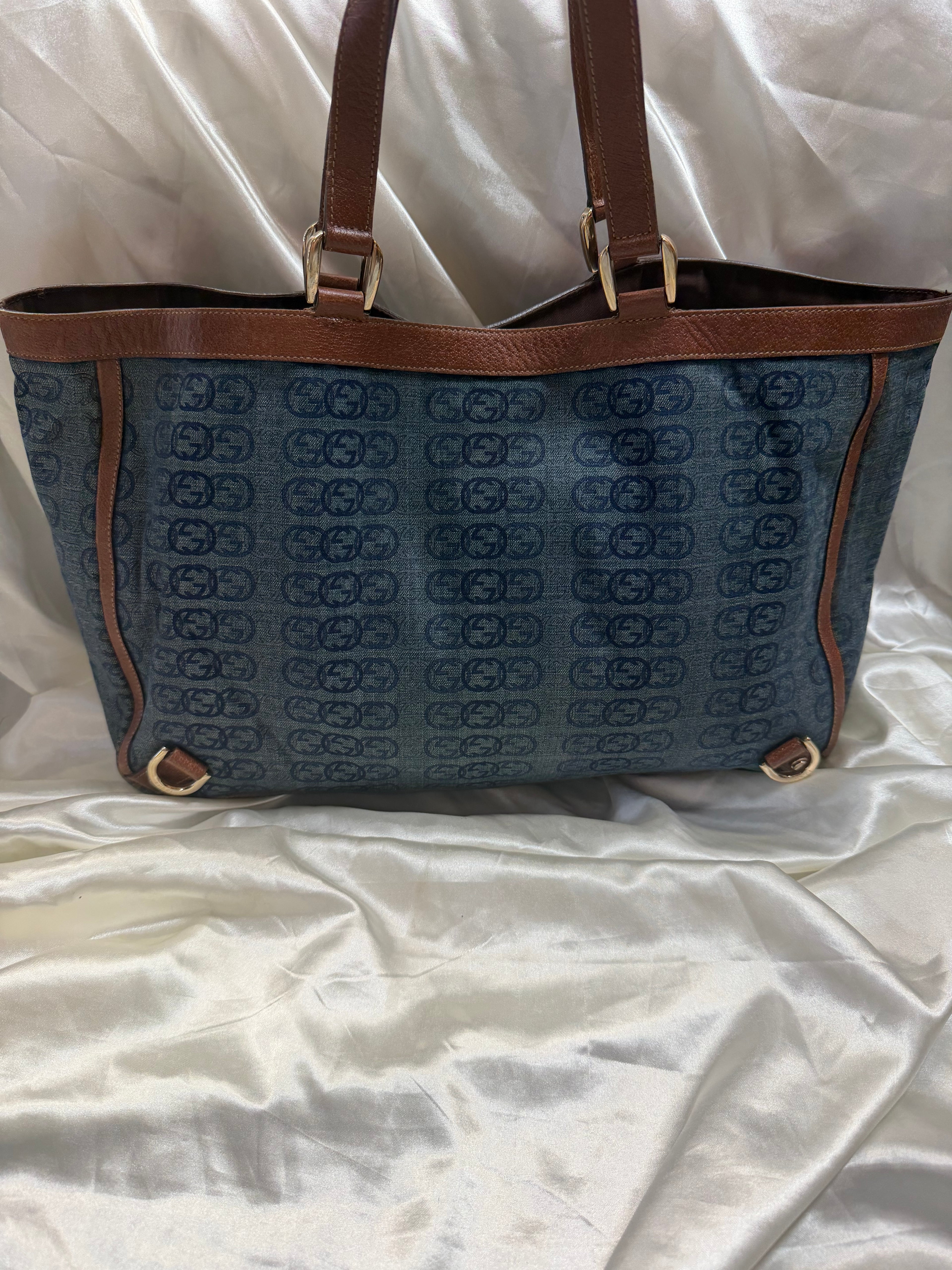 Gucci Abbey D-Ring Tote Denim Shoulder Bag