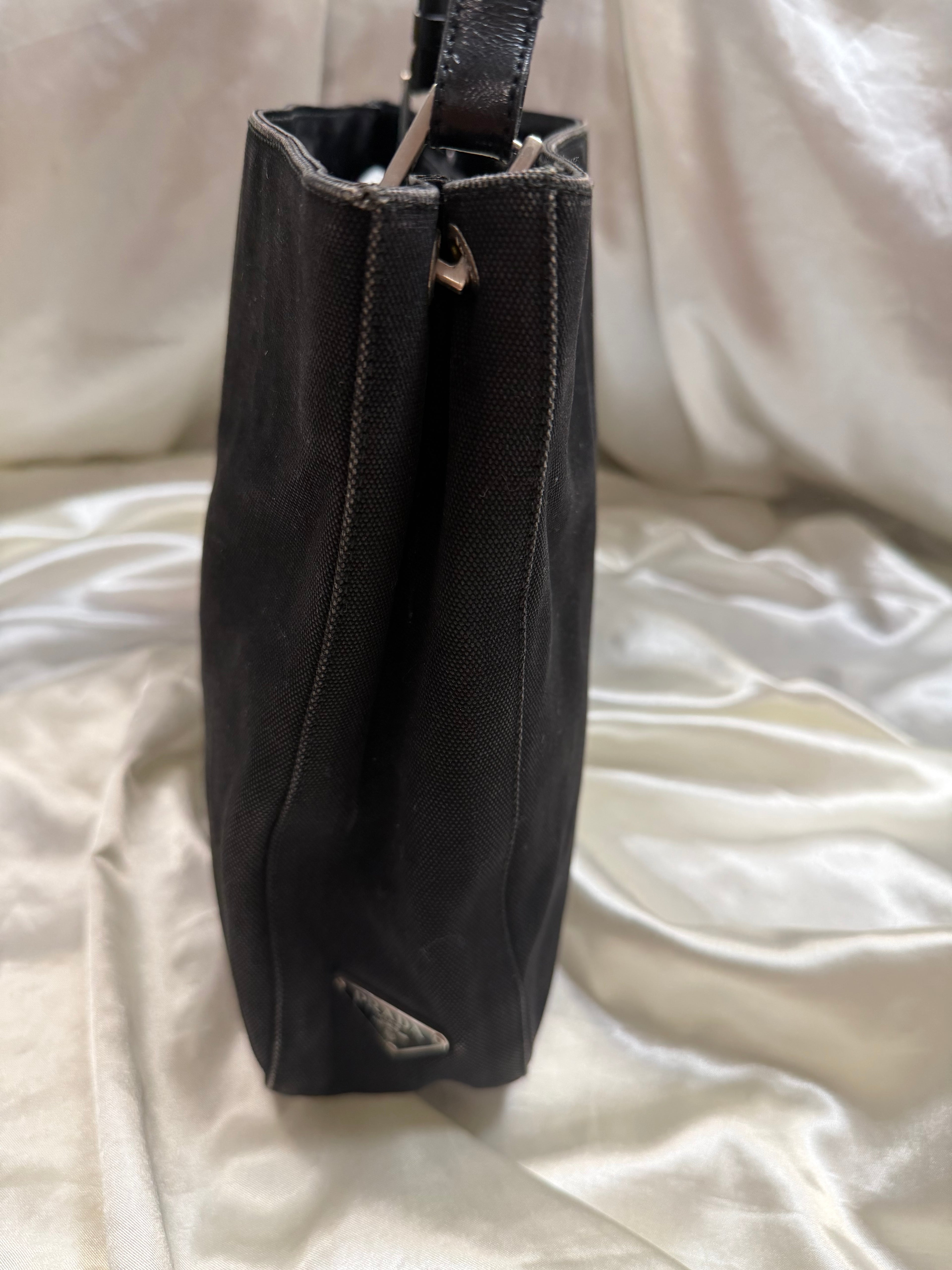 Prada Denim Hobo Shoulder Bag in Black