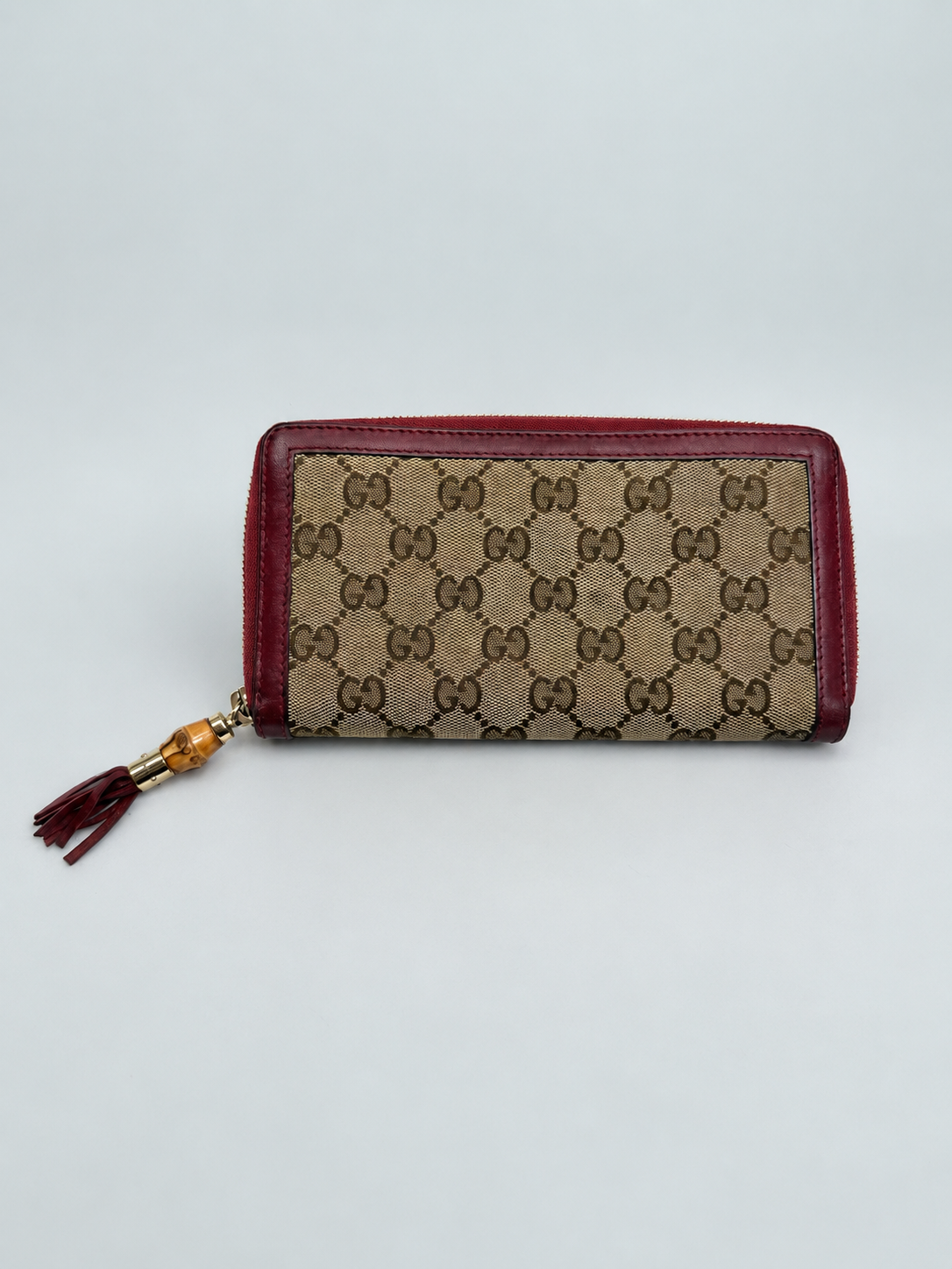 Gucci Monogram Canvas Ziparound Wallet Bamboo Tassel