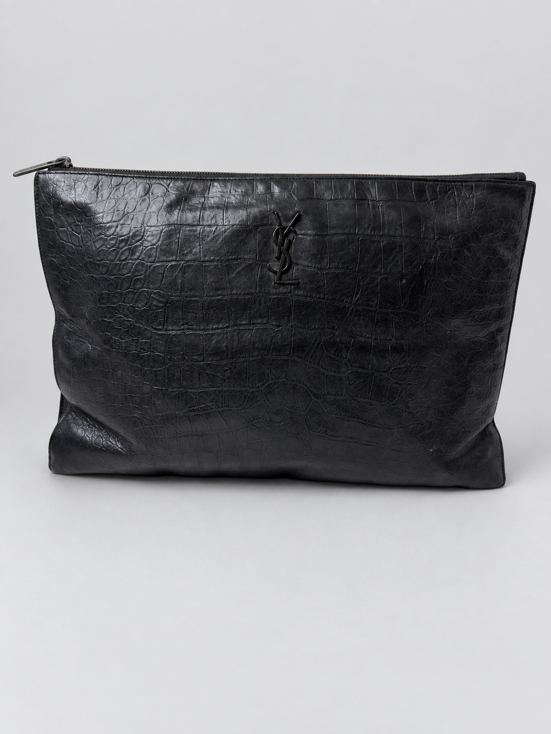Saint Laurent Croc Embossed Pouch Zipper Clutch
