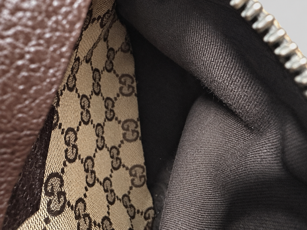 Gucci Monogram Canvas Double Pocket Waist Bag Web Strap