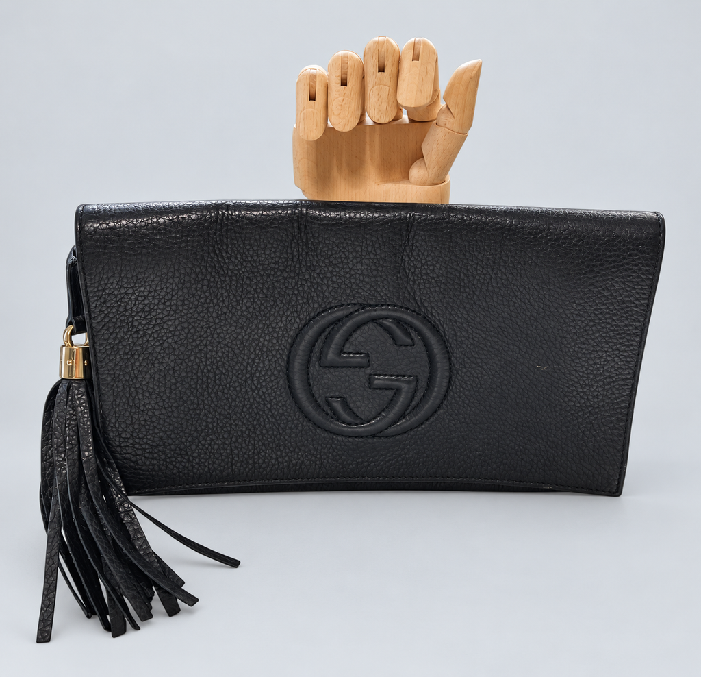 Gucci Soho Tassel Clutch Pouch Flap in Black