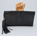 Gucci Soho Tassel Clutch Pouch Flap in Black