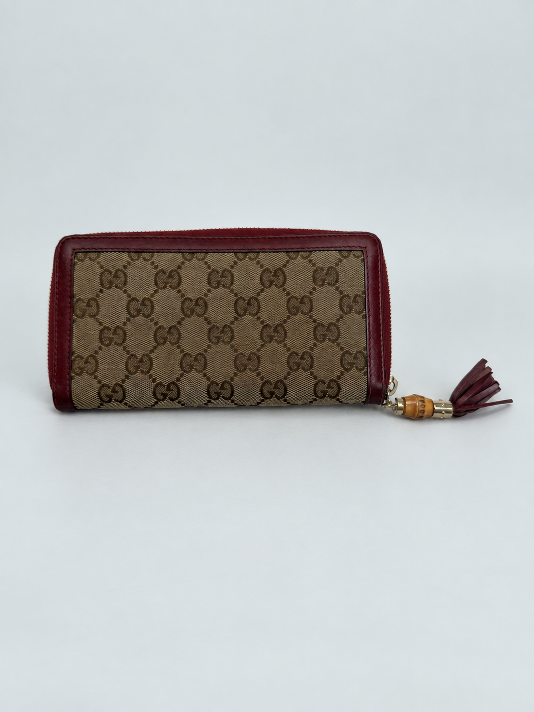Gucci Monogram Canvas Ziparound Wallet Bamboo Tassel