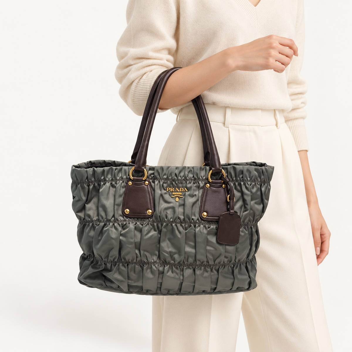 Prada Tessuto Gaufre Tote in Green
