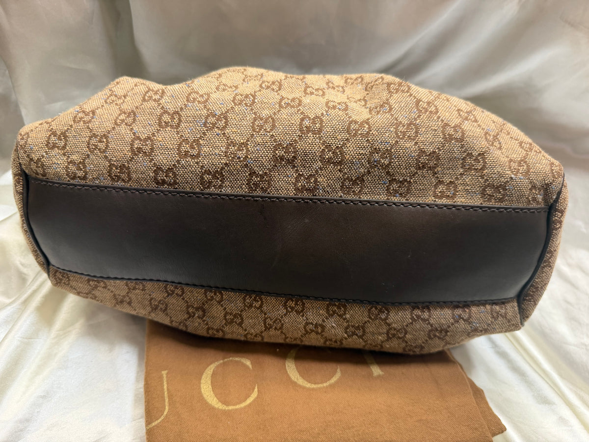 Gucci Monogram Canvas Denim Brown Sukey Medium Tote Shoulder Bag