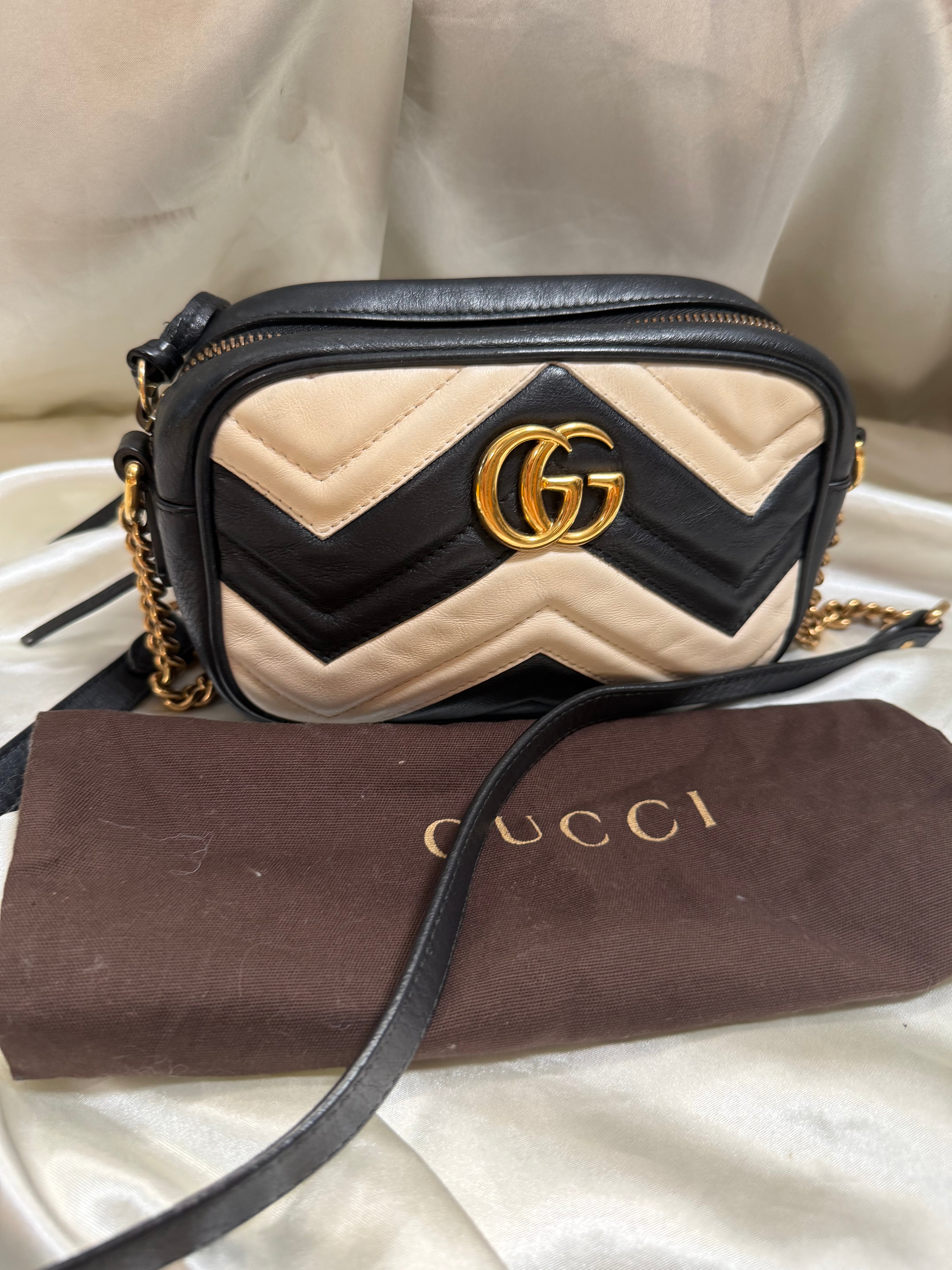 Gucci Marmont Chevron Quilted Mini Camera Bag Crossbody