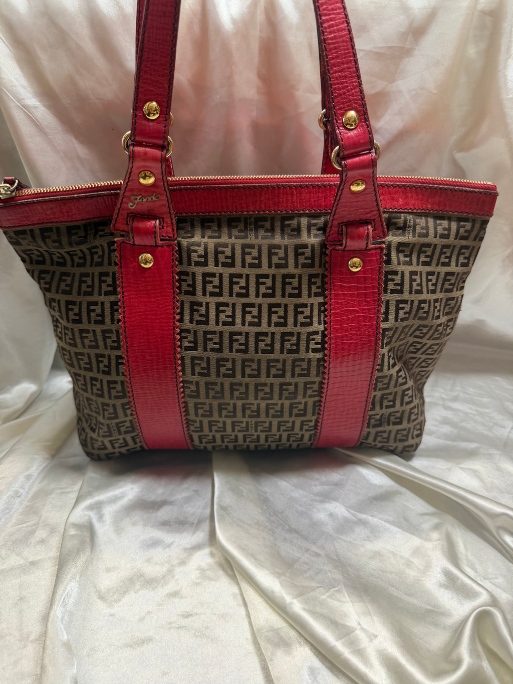 Fendi Zucchino Canvas Zipper Tote Shoulder Bag