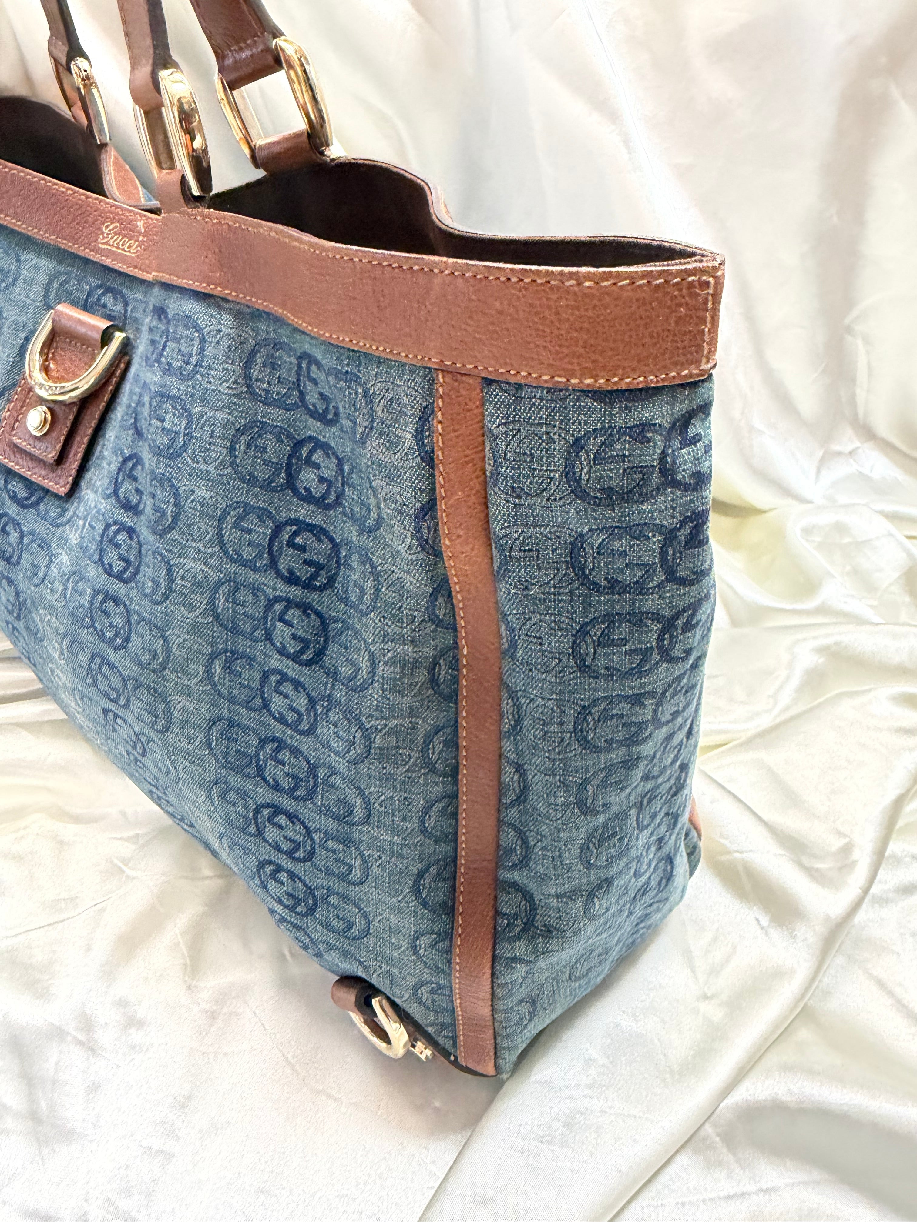 Gucci Abbey D-Ring Tote Denim Shoulder Bag