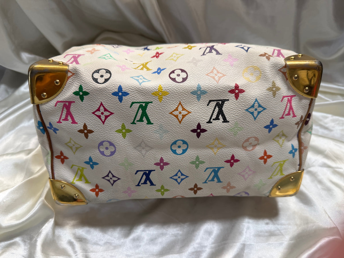 Louis Vuitton Speedy 30 Multicolor Satchel Boston Bowler in Blanc
