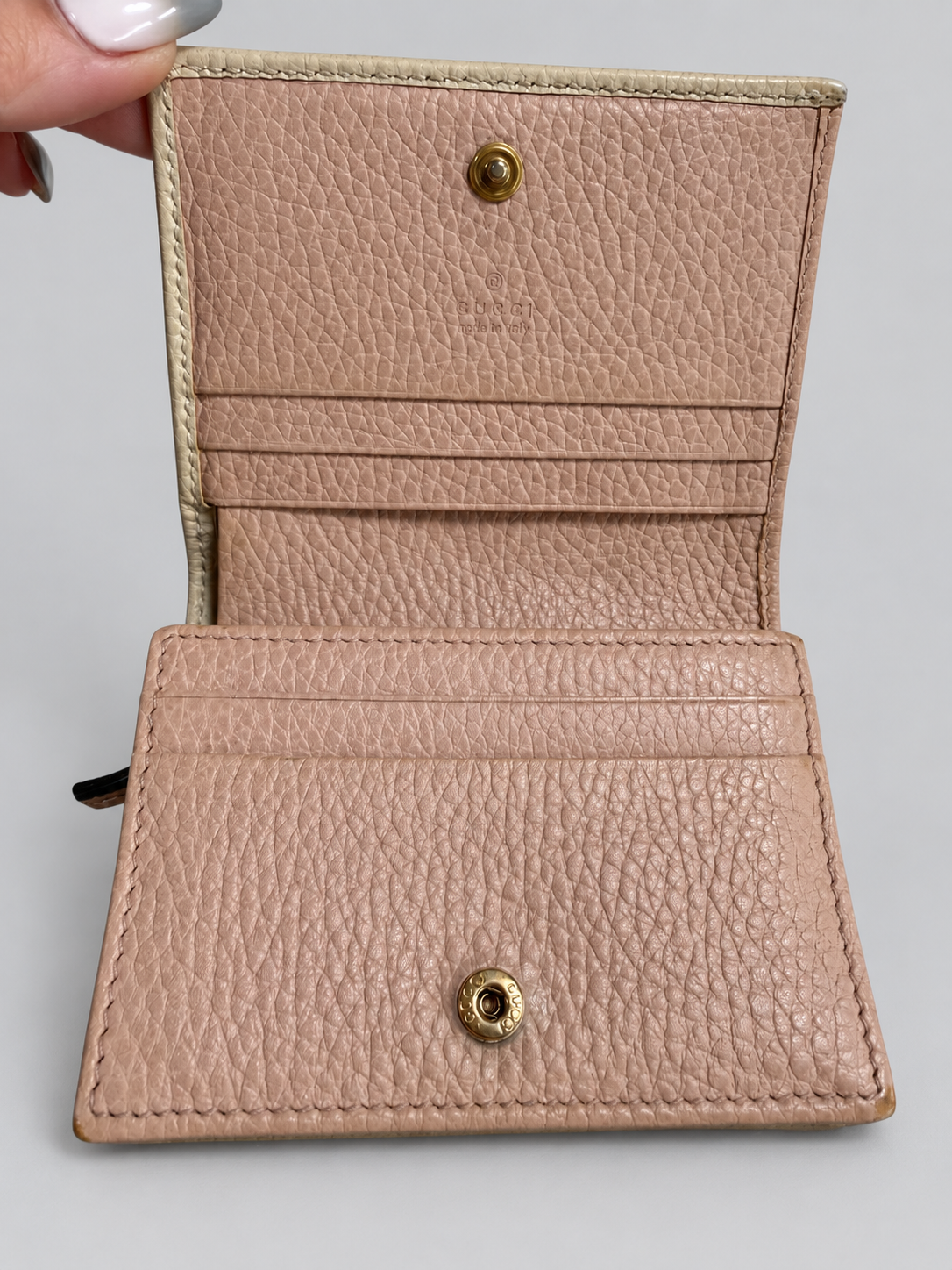 Gucci Pebbled Leather Marmont Flap Card Wallet Holder With Bow