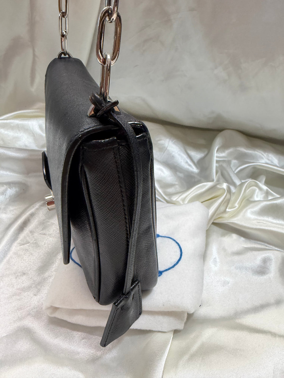Prada Saffiano Lock Flap Chain Strap Crossbody in Black