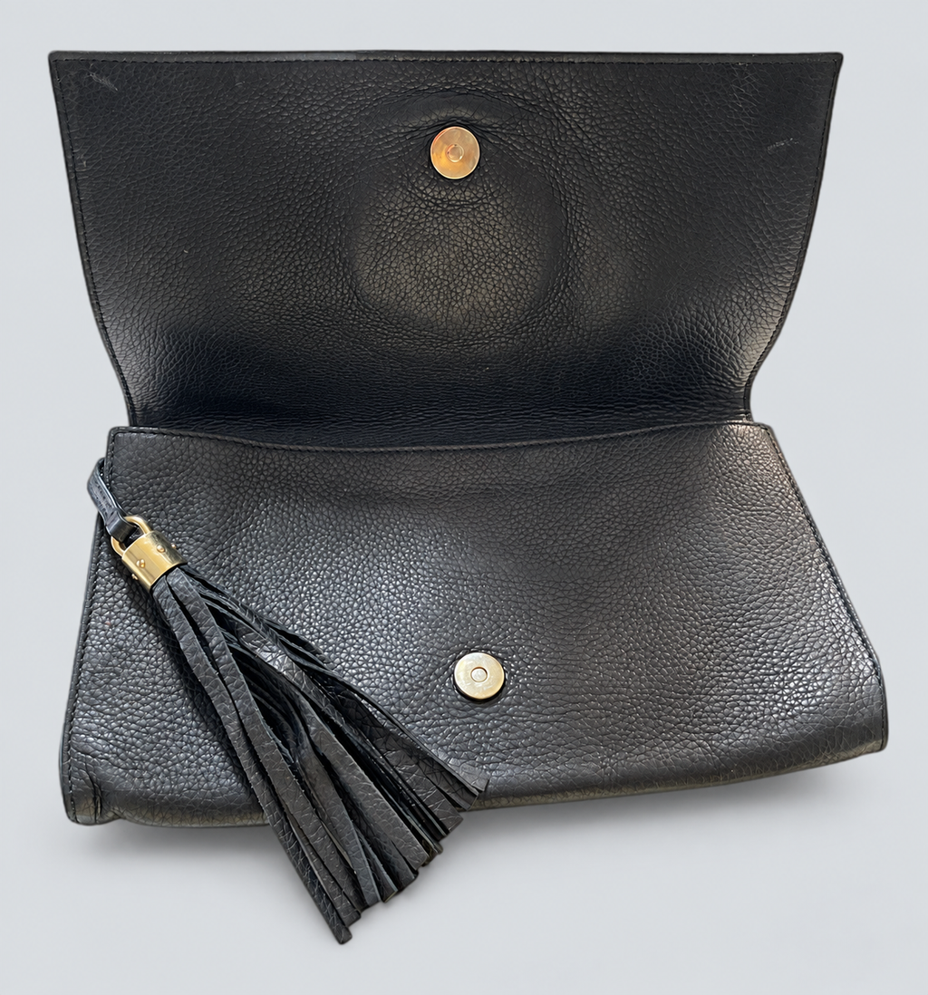 Gucci Soho Tassel Clutch Pouch Flap in Black