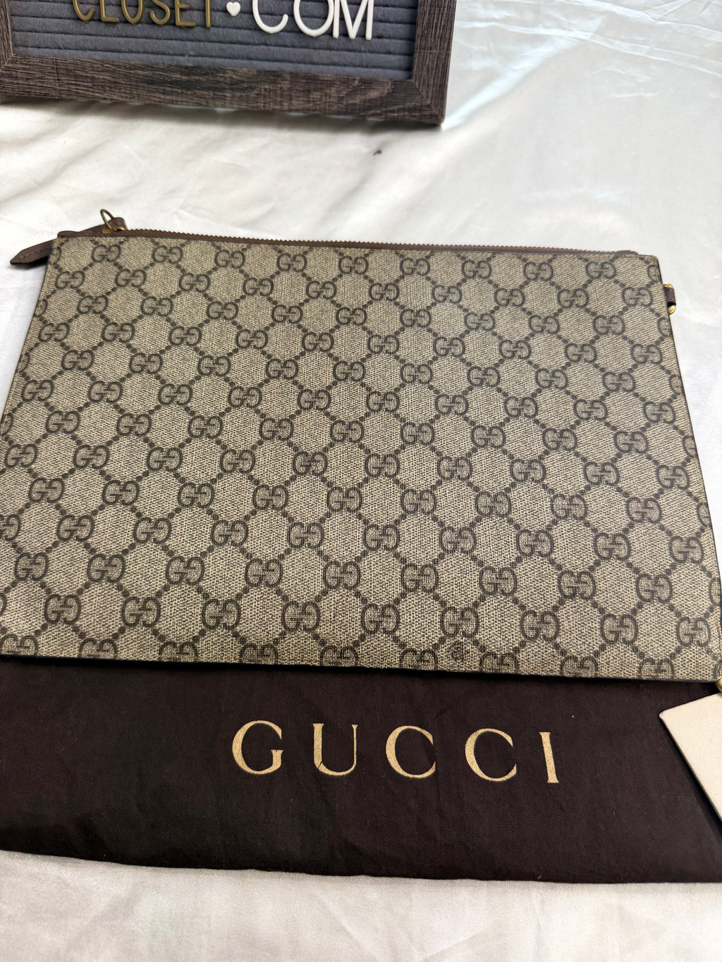 Gucci Supreme Plus Monogram Canvas Neo Wristlet Pouch Clutch