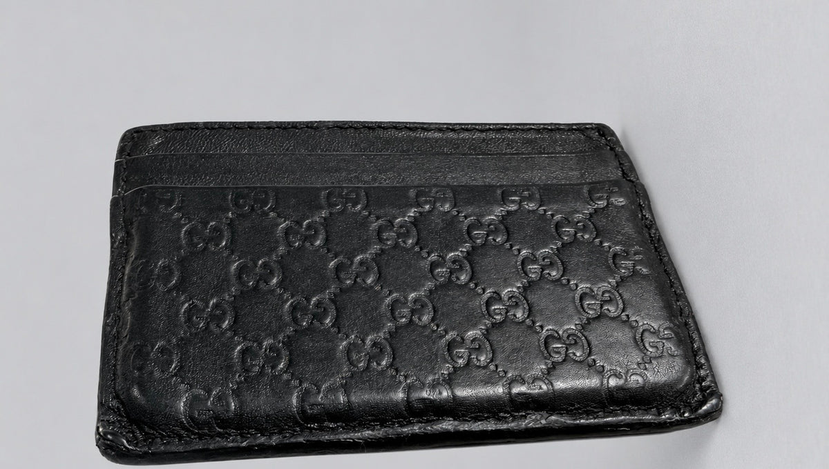 Gucci Microguccissima Card Holder Pebbled Leather in Black