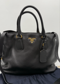 Prada Vitello Daino Pebbled Leather Convertible Shopper Tote Black