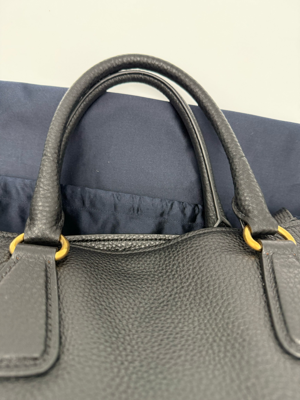 Prada Vitello Daino Pebbled Leather Convertible Shopper Tote Black