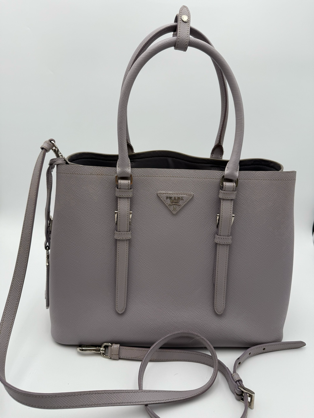 Prada Saffiano Cuir Medium Double Handle Crossbody Handbag