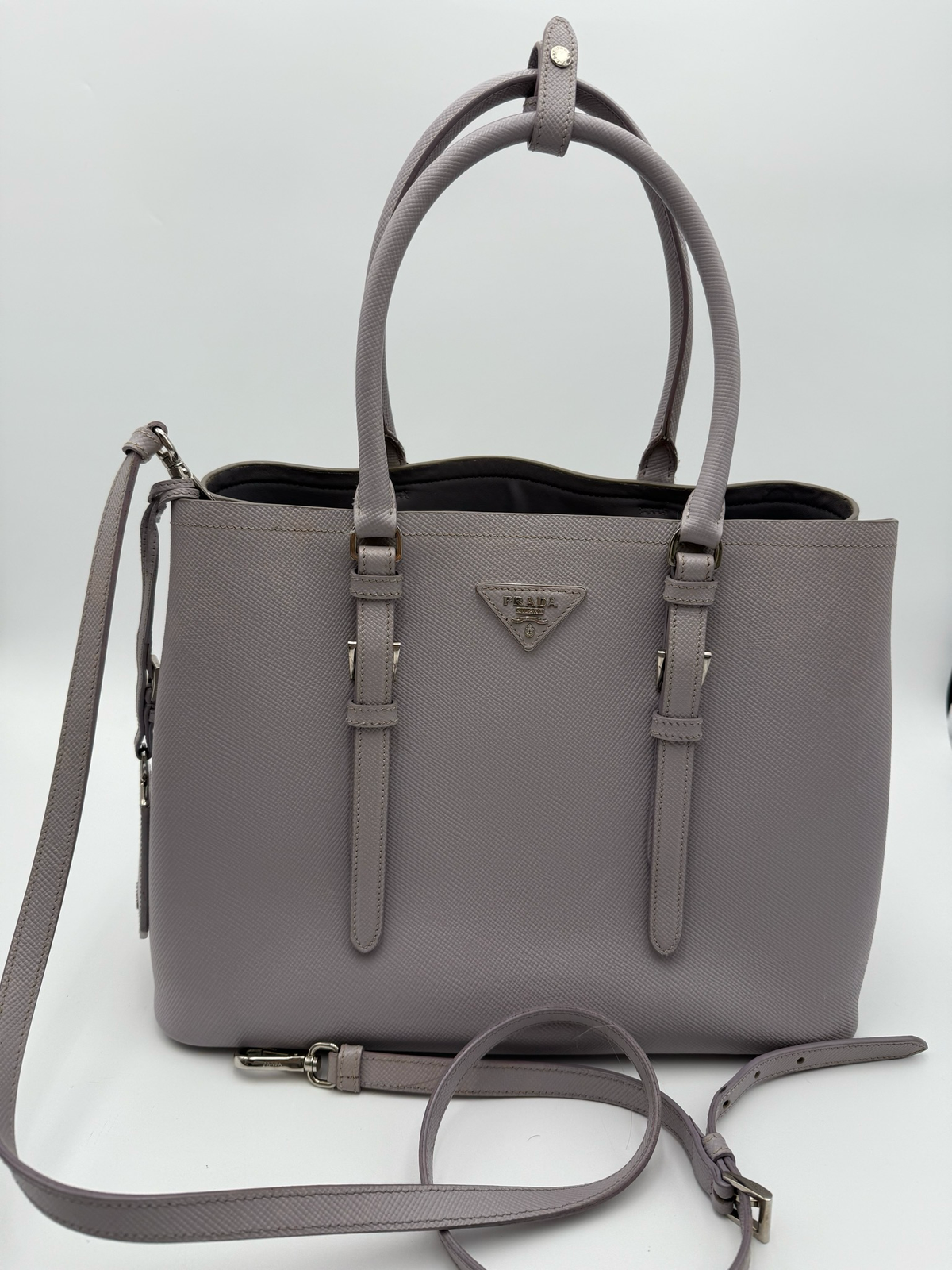 Prada Saffiano Cuir Medium Double Handle Crossbody Handbag