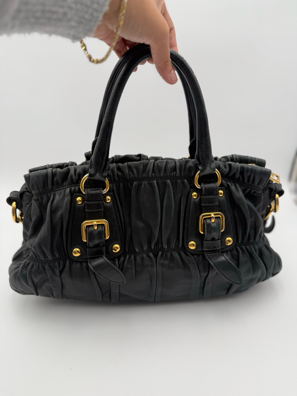 Prada Nappa Leather Gaufre Black Handbag Top Handle