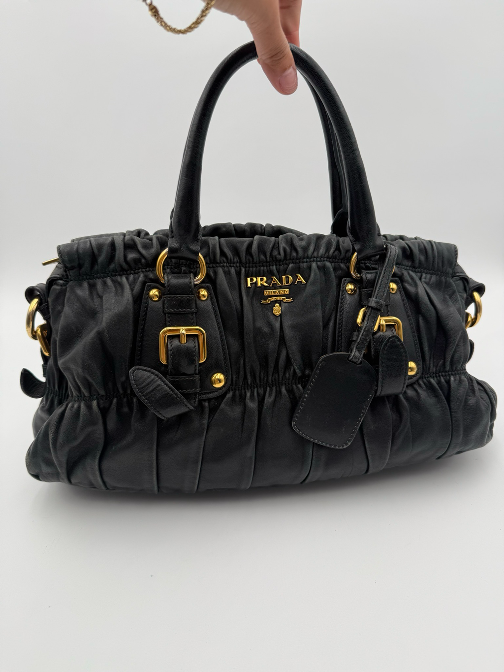 Prada Nappa Leather Gaufre Black Handbag Top Handle
