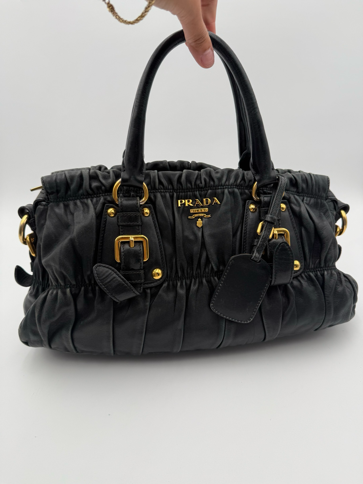 Prada Nappa Leather Gaufre Black Handbag Top Handle