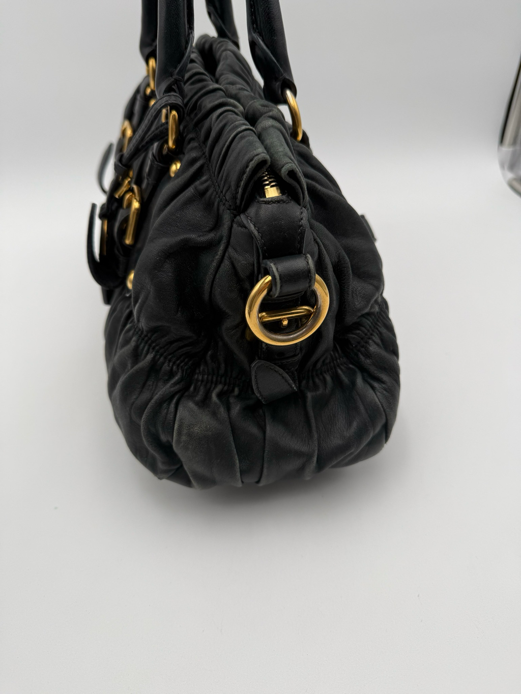Prada Nappa Leather Gaufre Black Handbag Top Handle