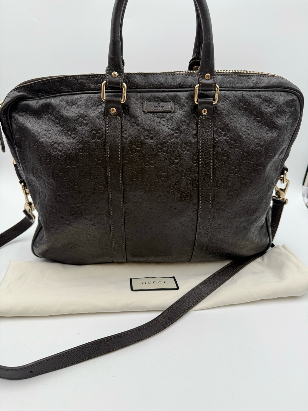 Gucci Briefcase Guccissima Leather Crossbody Laptop Bag