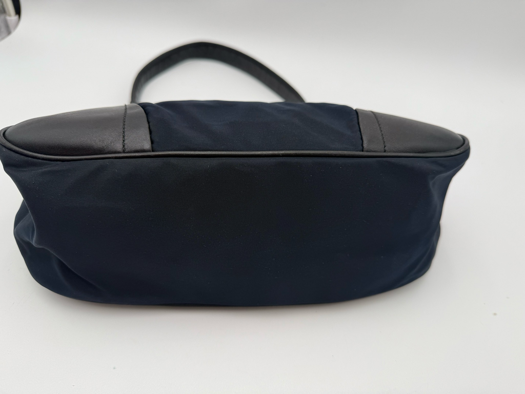 Prada Nylon Tessuto Soft Calf Pochette Shoulder Bag Navy Blue