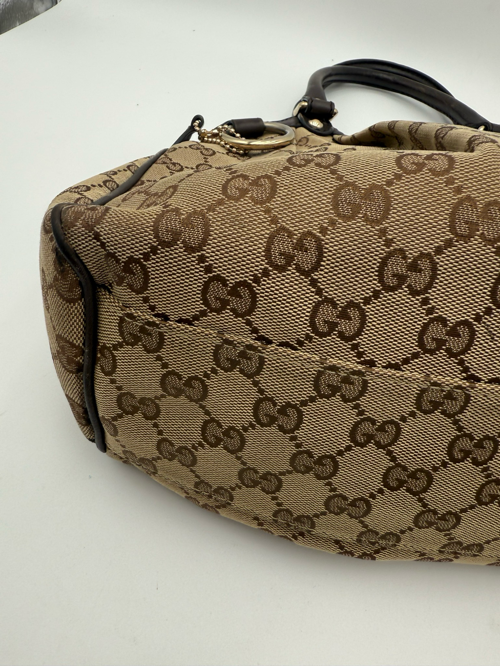 Gucci Monogram Sukey Medium Tote Shoulder Bag Dark Brown