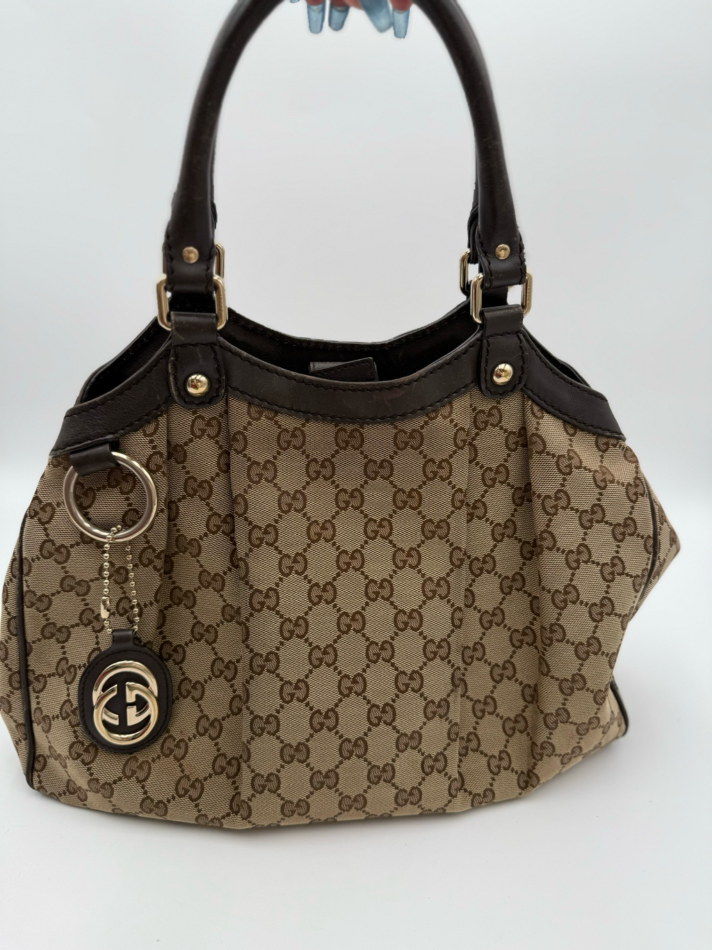 Gucci Monogram Sukey Medium Tote Shoulder Bag Dark Brown