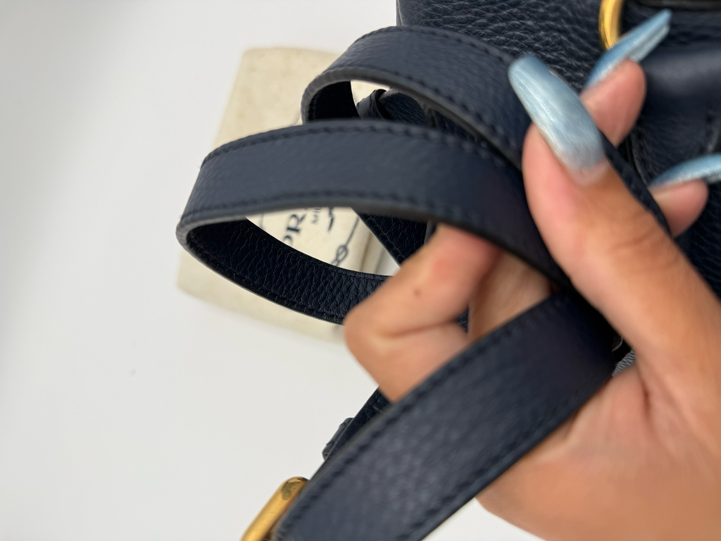 Prada Vitello Daino Messenger Crossbody Navy Blue Front Pocket