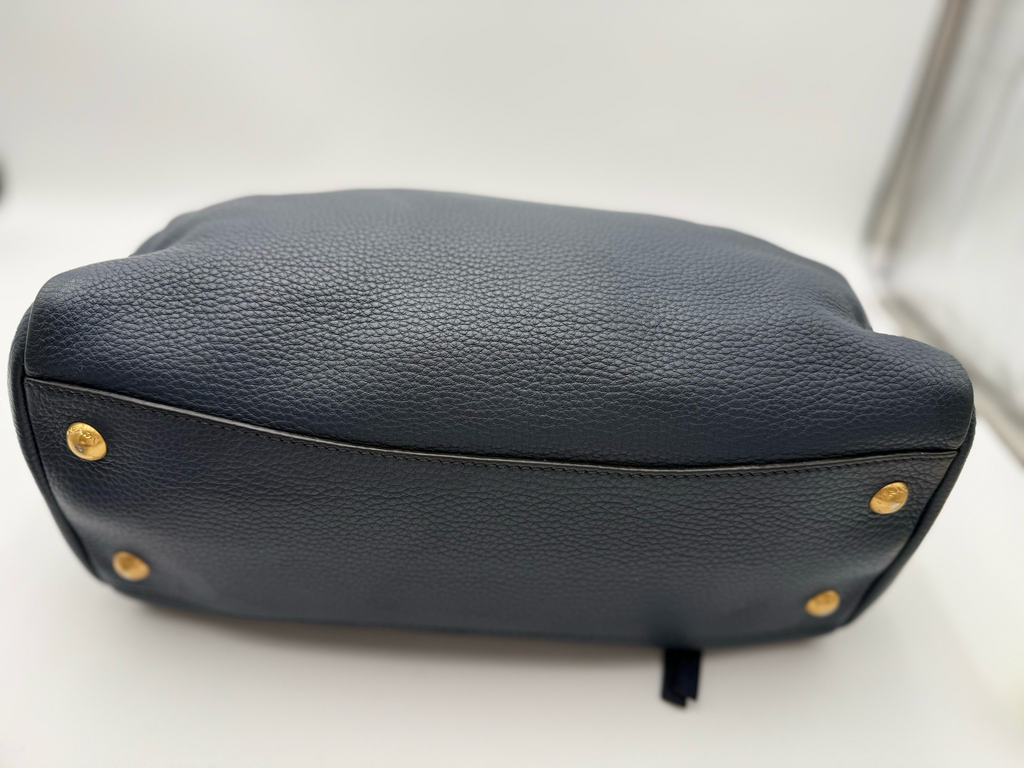 Prada Vitello Daino Messenger Crossbody Navy Blue Front Pocket