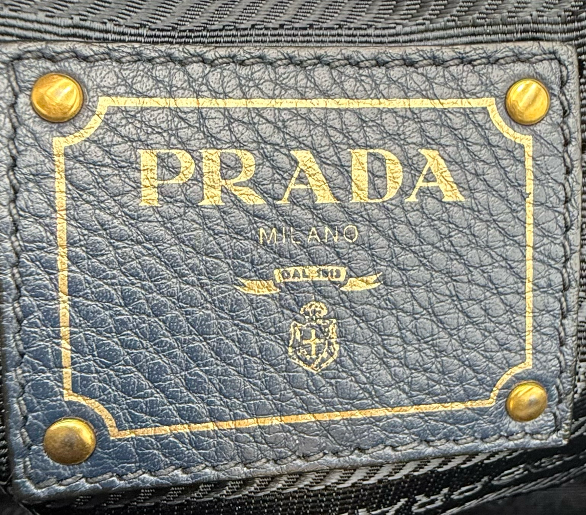 Prada Vitello Daino Messenger Crossbody Navy Blue Front Pocket