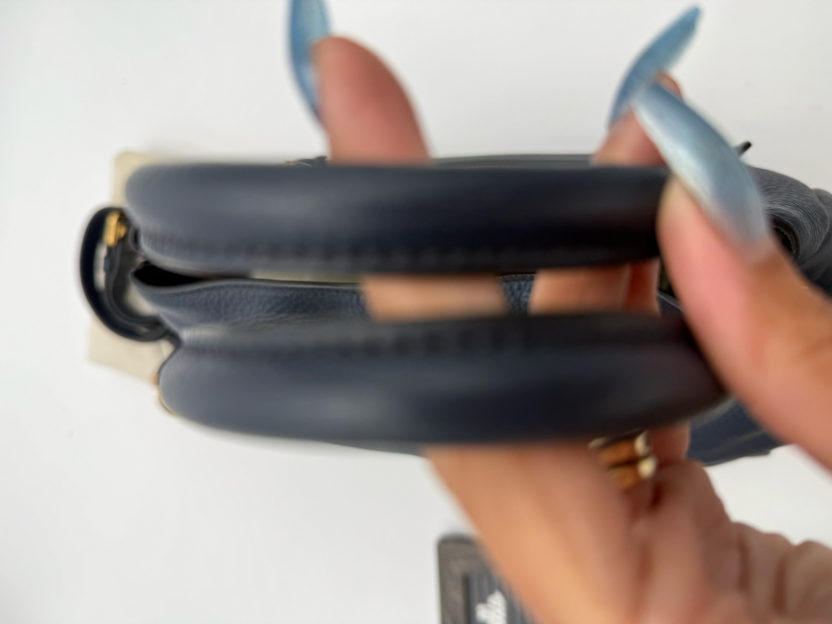 Prada Vitello Daino Messenger Crossbody Navy Blue Front Pocket
