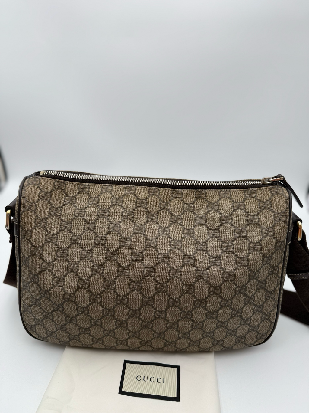 Gucci Supreme Coated Canvas Double Pocket Messenger Crossbody Bag