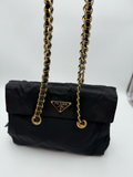 Prada Nylon Tessuto Black Flap Catena Chain Strap