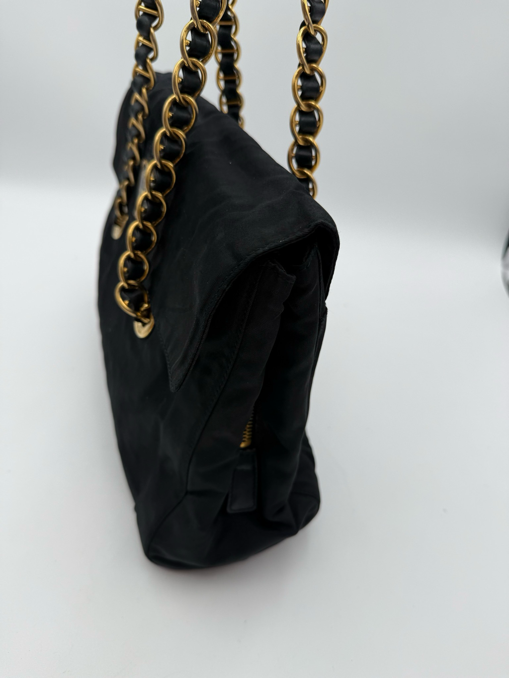 Prada Nylon Tessuto Black Flap Catena Chain Strap