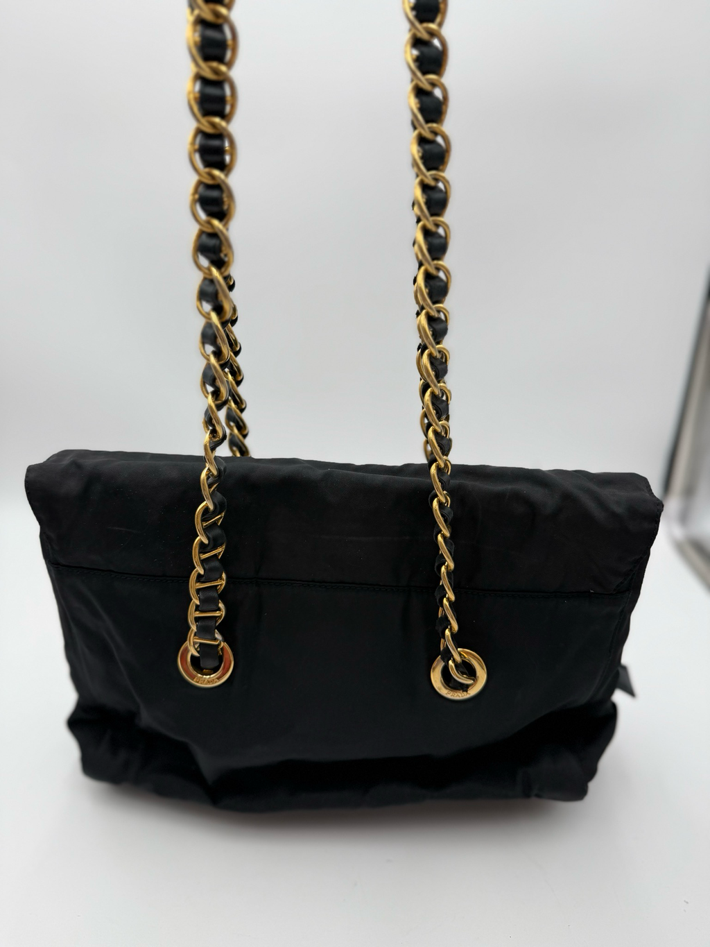 Prada Nylon Tessuto Black Flap Catena Chain Strap