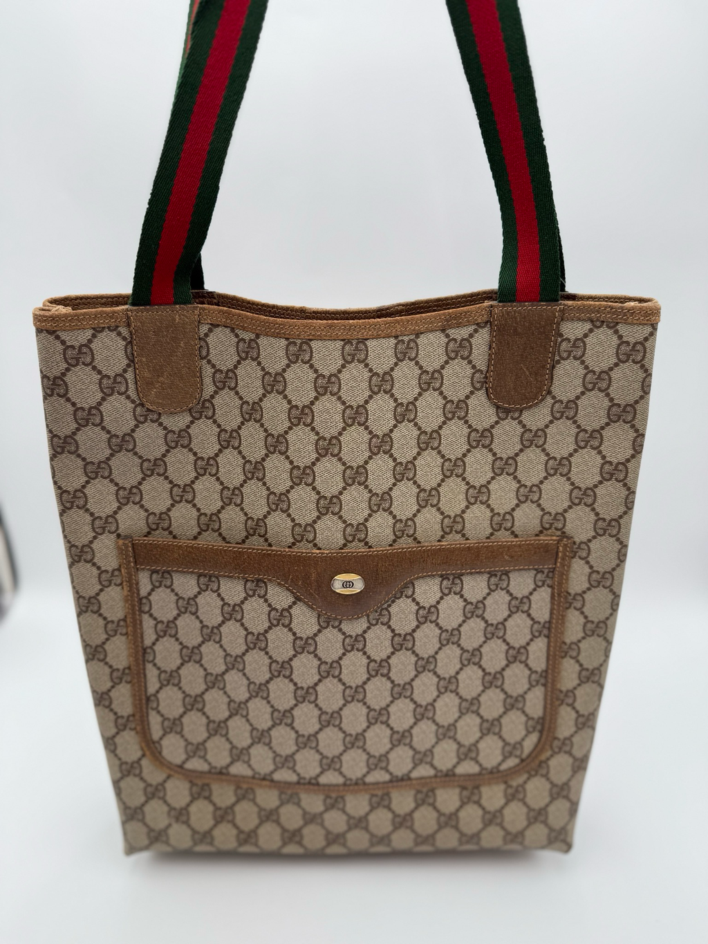 Gucci Supreme Vertical Tote Shoulder Bag Web Strap