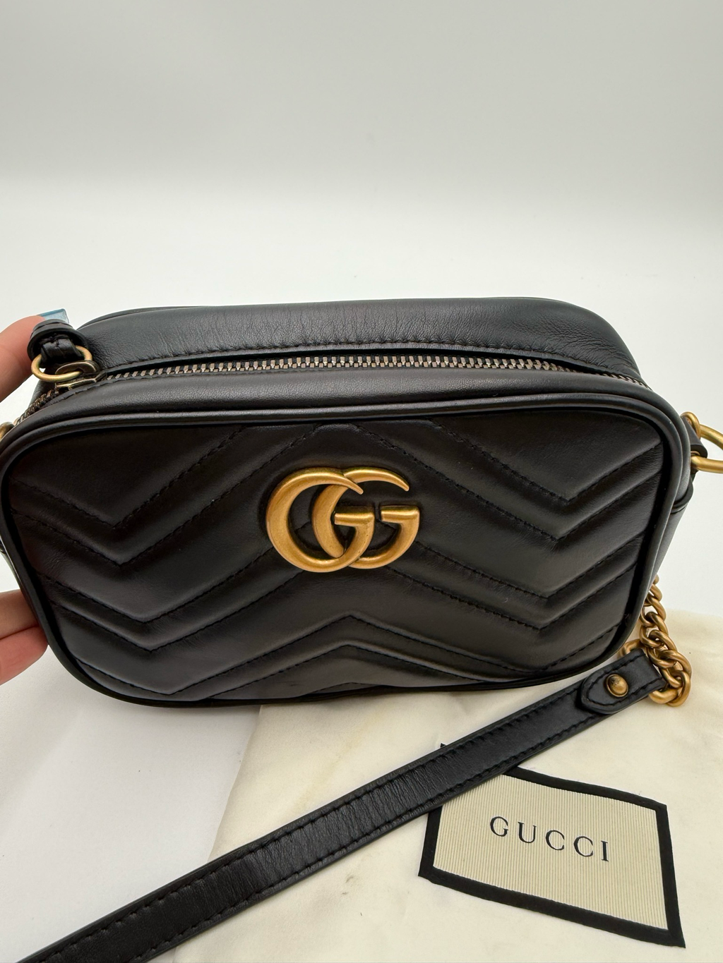 Gucci Marmont Black Messenger Matelasse Mini Camera Bag