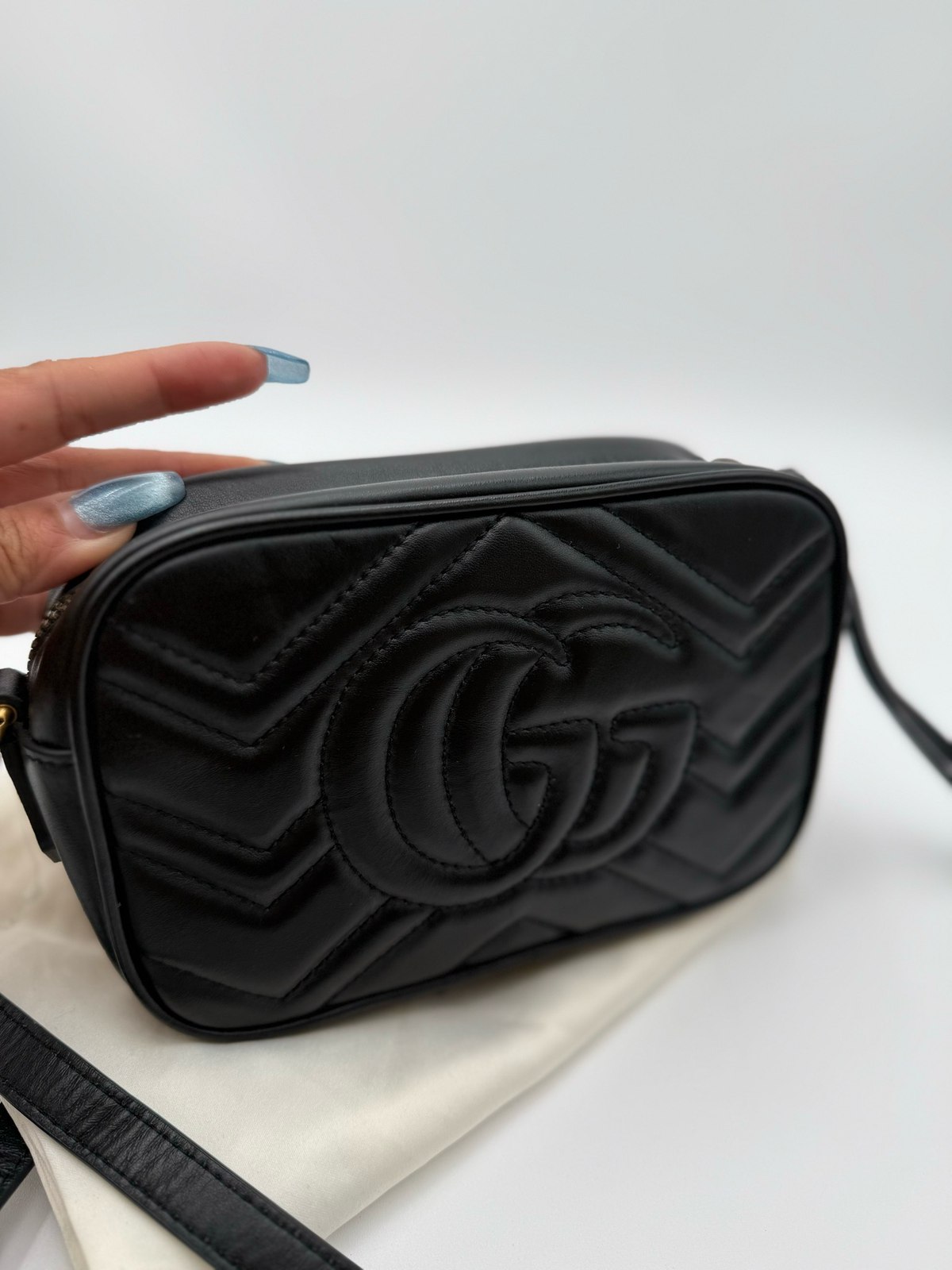 Gucci Marmont Black Messenger Matelasse Mini Camera Bag