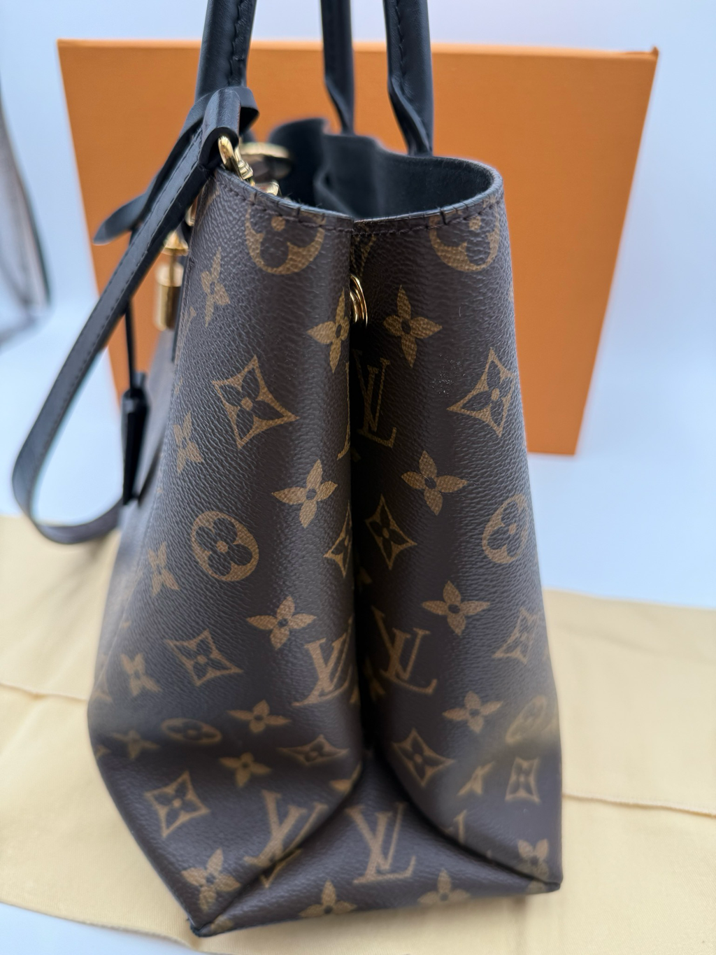 Louis Vuitton Monogram Shoulder Flower Tote Black Leather