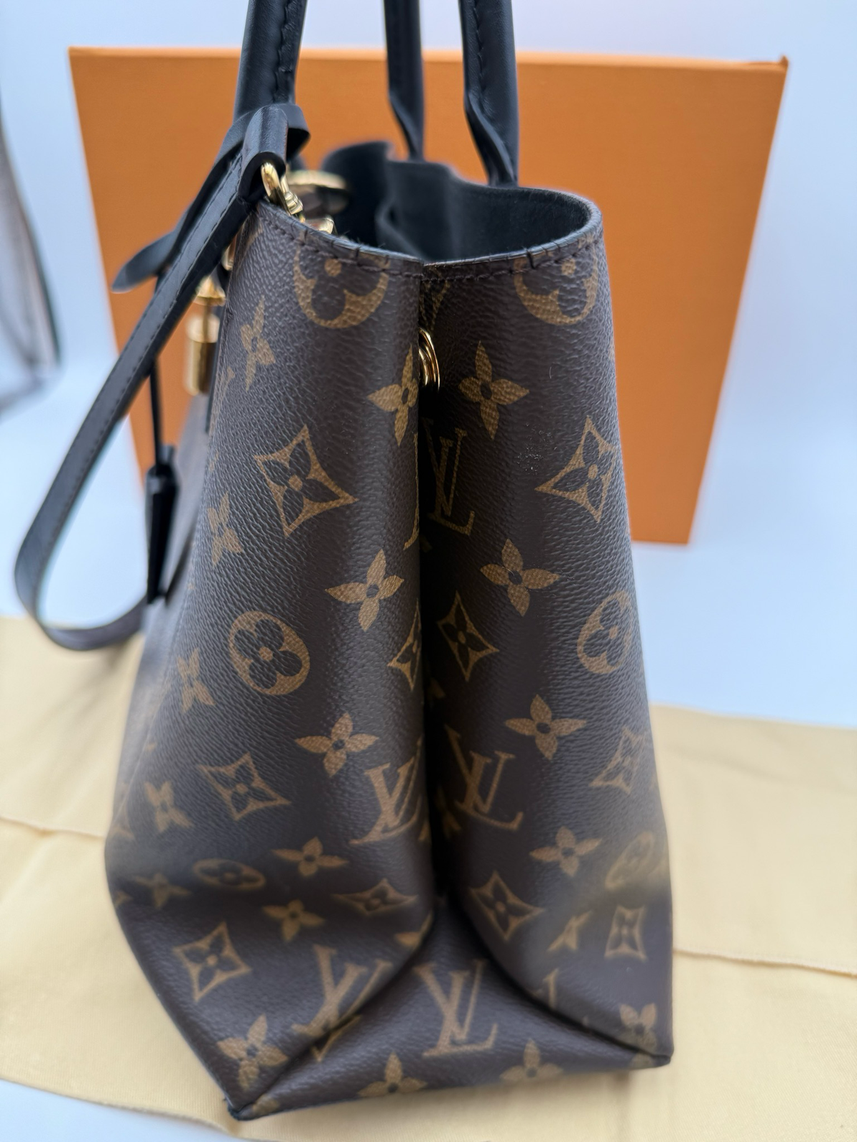 Louis Vuitton Monogram Shoulder Flower Tote Black Leather