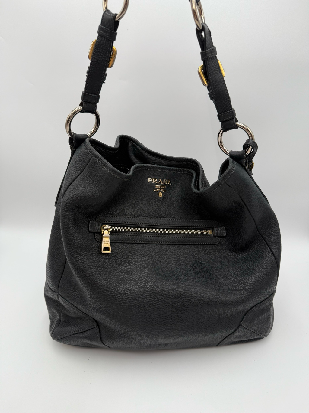 Prada Vitello Daino Hobo Shoulder Bag Black