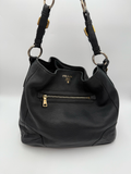 Prada Vitello Daino Hobo Shoulder Bag Black