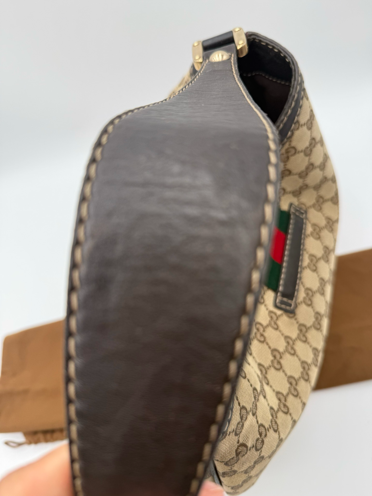Gucci Monogram Canvas New Ladies Hobo Shoulder Bag Web Flap