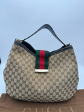 Gucci Monogram Canvas New Ladies Hobo Shoulder Bag Web Flap