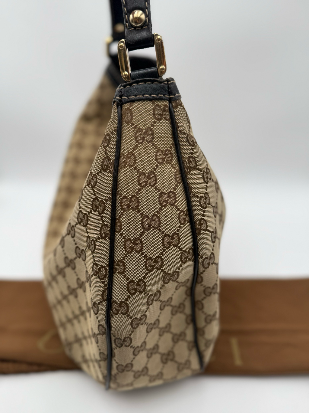 Gucci Monogram Canvas New Ladies Hobo Shoulder Bag Web Flap
