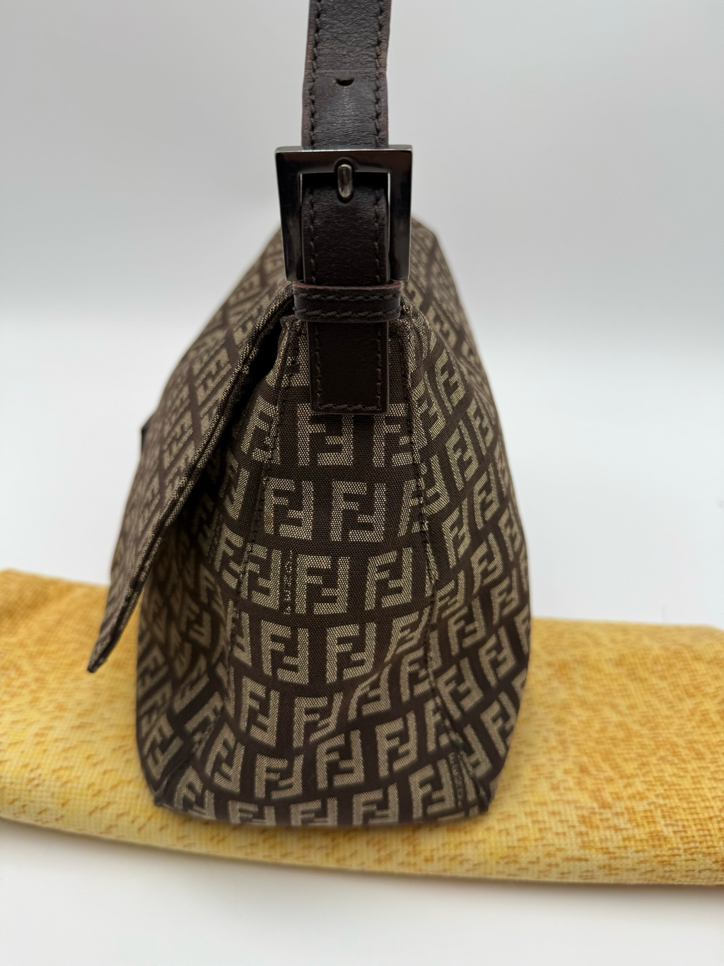 Fendi Zucca Canvas Baguette Mama Hobo Shoulder Bag